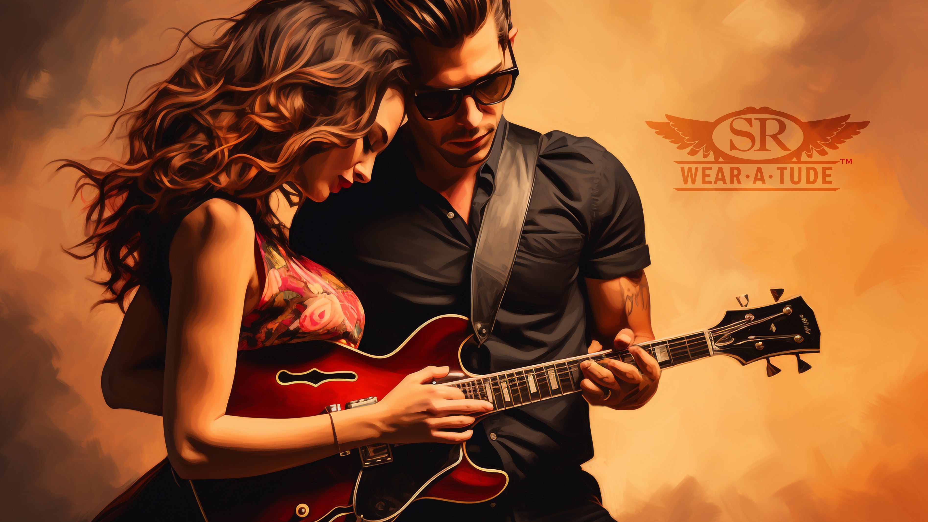 Sr Wear Atude, Rockabilly style. young lovers with a guitar 