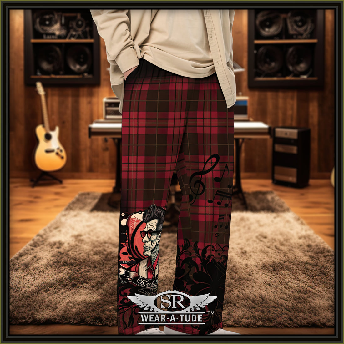 Rockabilly Joe, our wide leg Lounge Pants – a unisex garment that seamlessly merges comfort with the spirit of Rockabilly style. The red and black plaid pattern is a true throwback of comfort and the Rockabilly Joe decal shows off your style. 