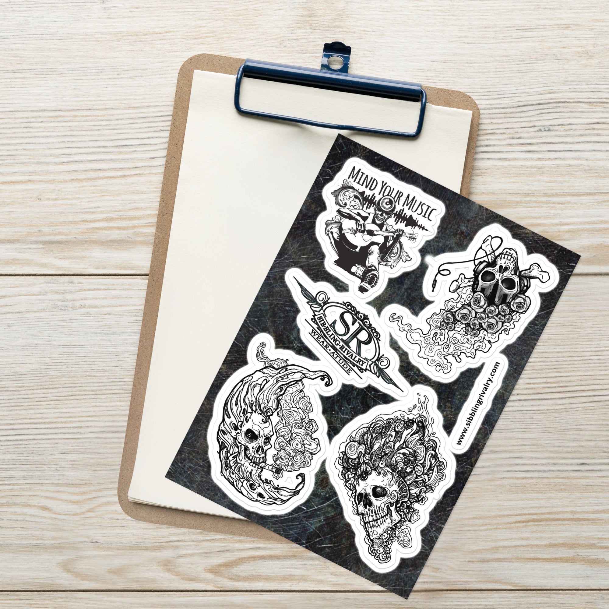 ROCK N ROLL Sticker sheet with inked skulls - SIB.BLING RIVALRY