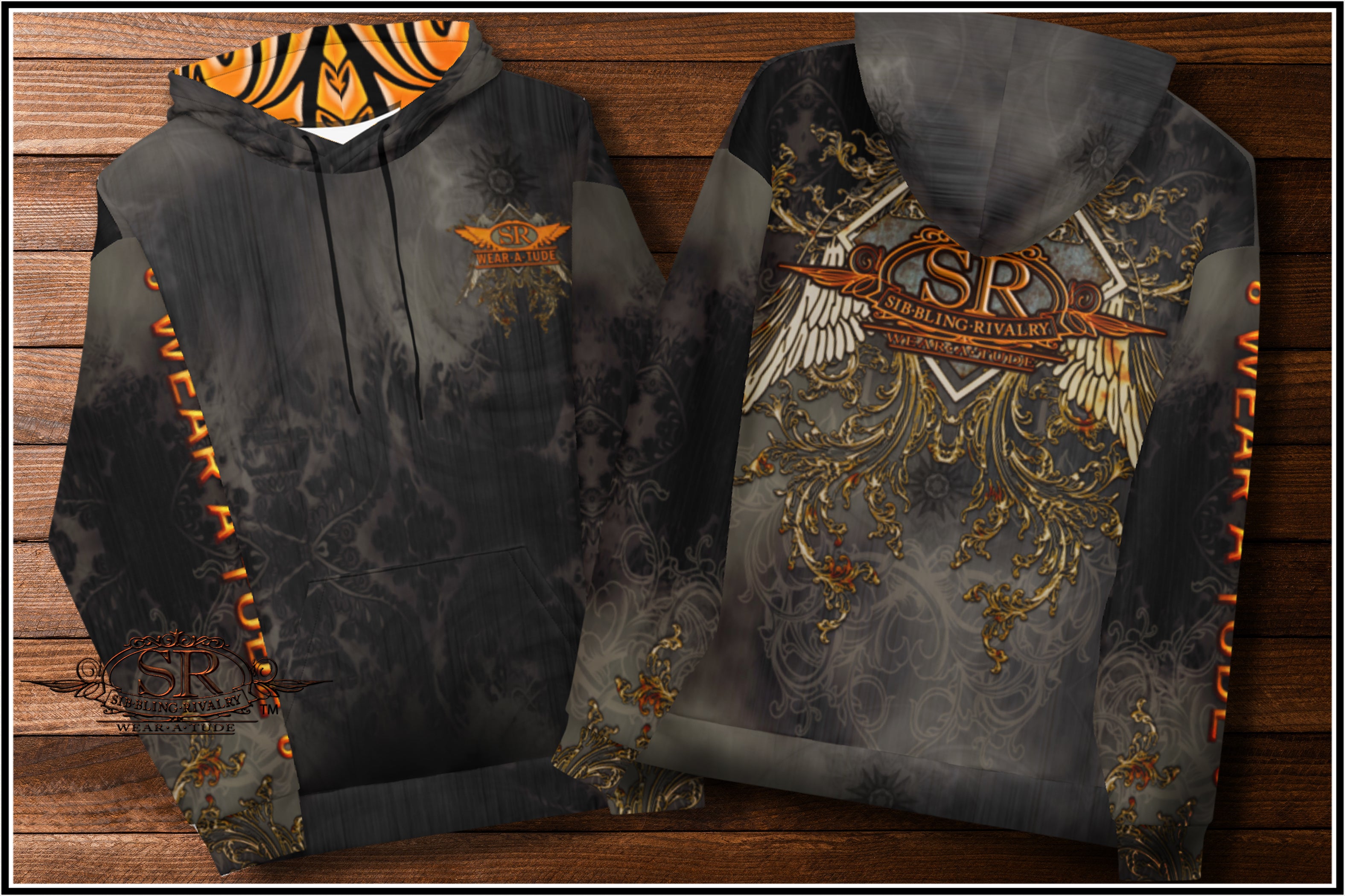 CHARCOAL &amp; RUST ~ SR Wings Unisex Hoodie - SIB.BLING RIVALRY