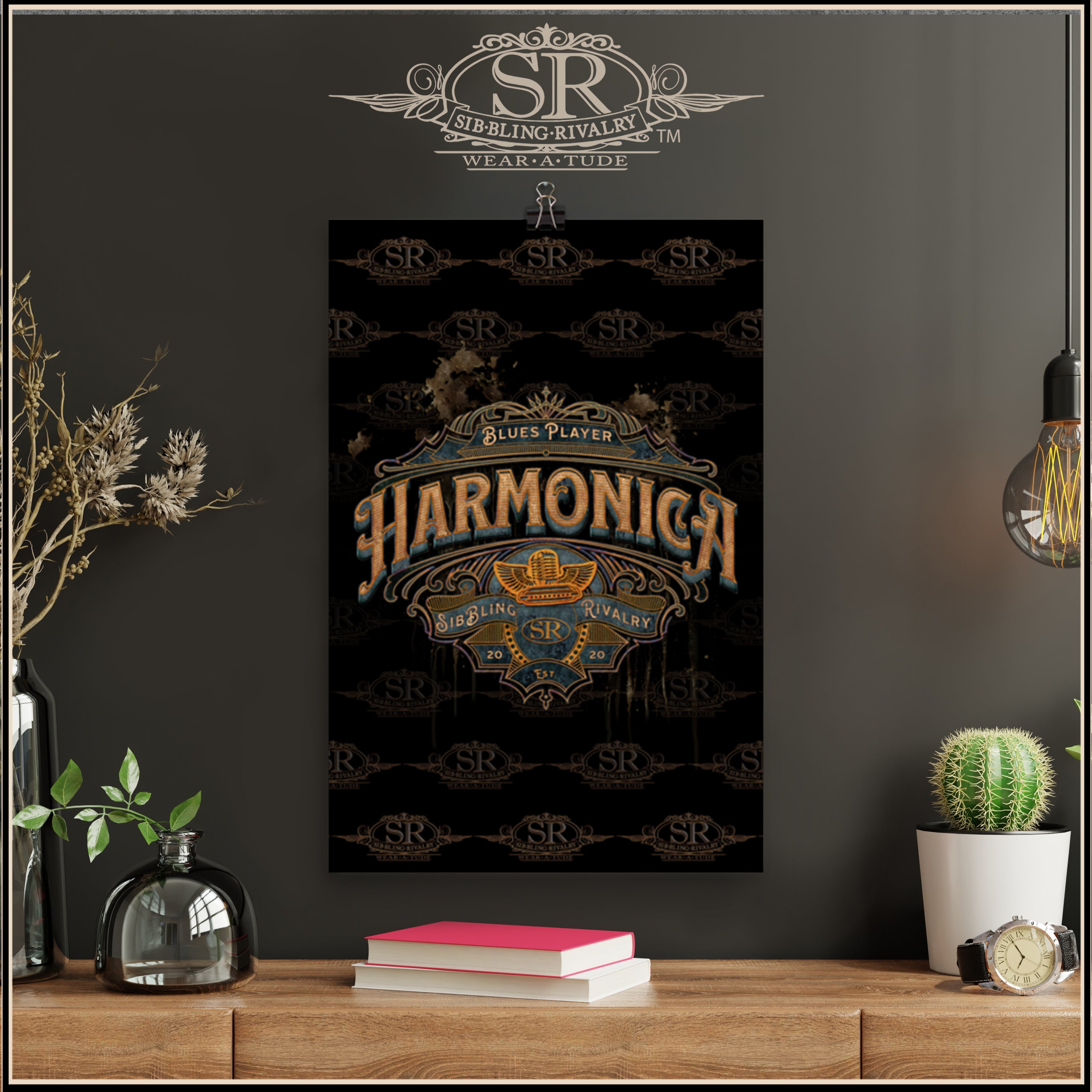 RETRO HARMONICA SHEILD ~ Harmonica player poster. Old vintage blues poster for the harmonica player. Rusted vintage sign for your music room or den. Design by SIB.BLING RIVALRY , SR WearAtude , The Joubert Sisters