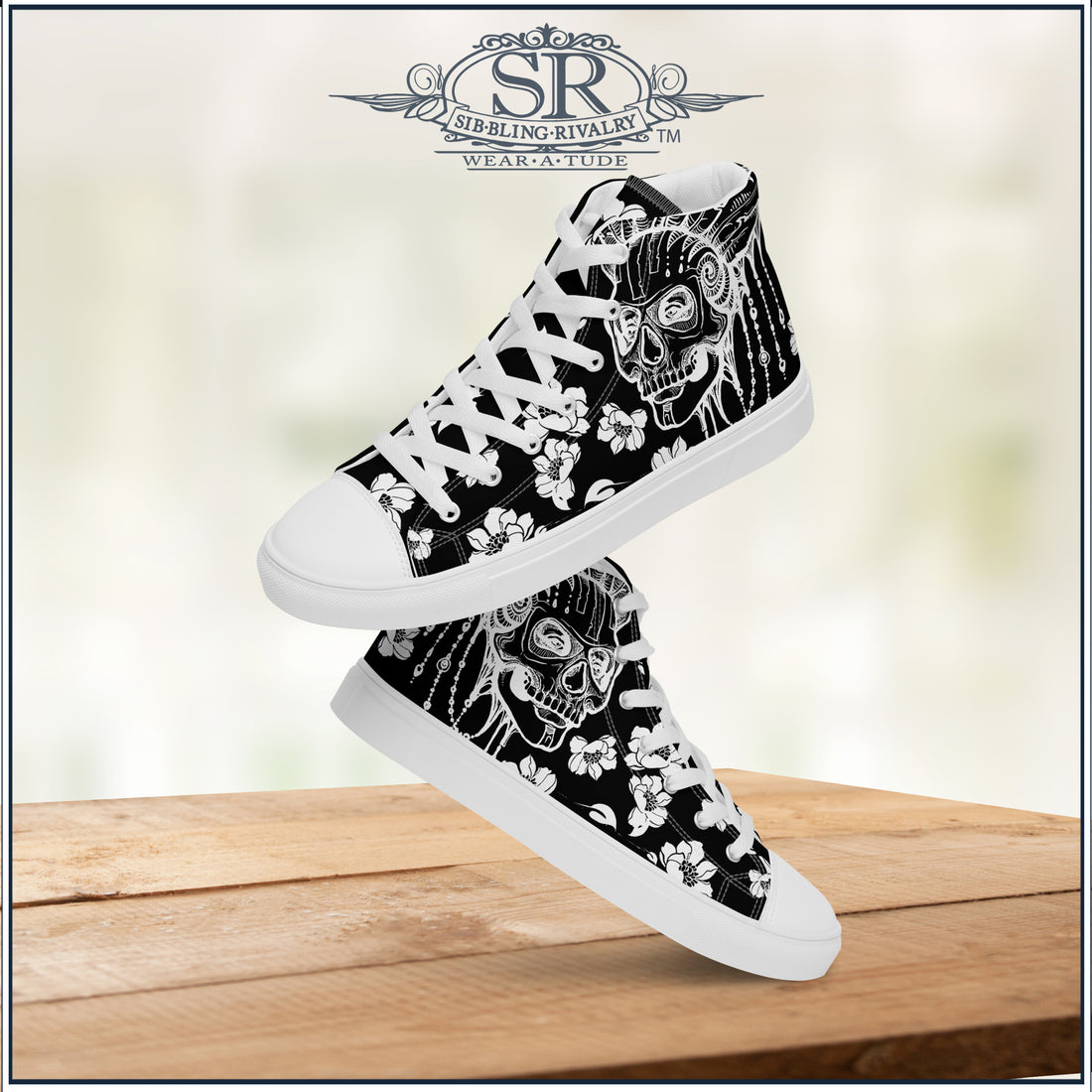 SKULL &amp; BLOSSOM ~ SR Women’s high top shoes - SIB.BLING RIVALRY