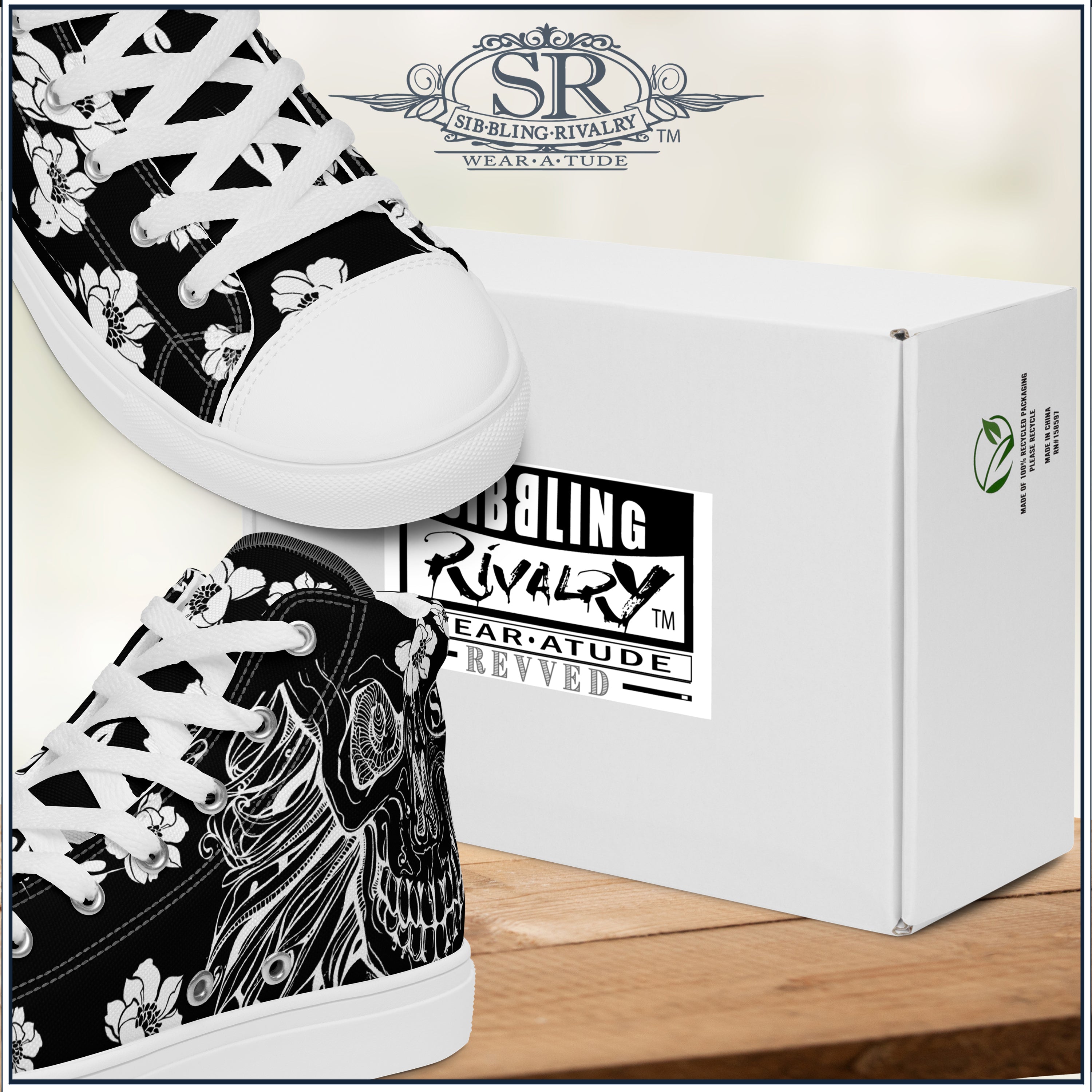 SKULL &amp; BLOSSOM ~ SR Women’s high top shoes - SIB.BLING RIVALRY