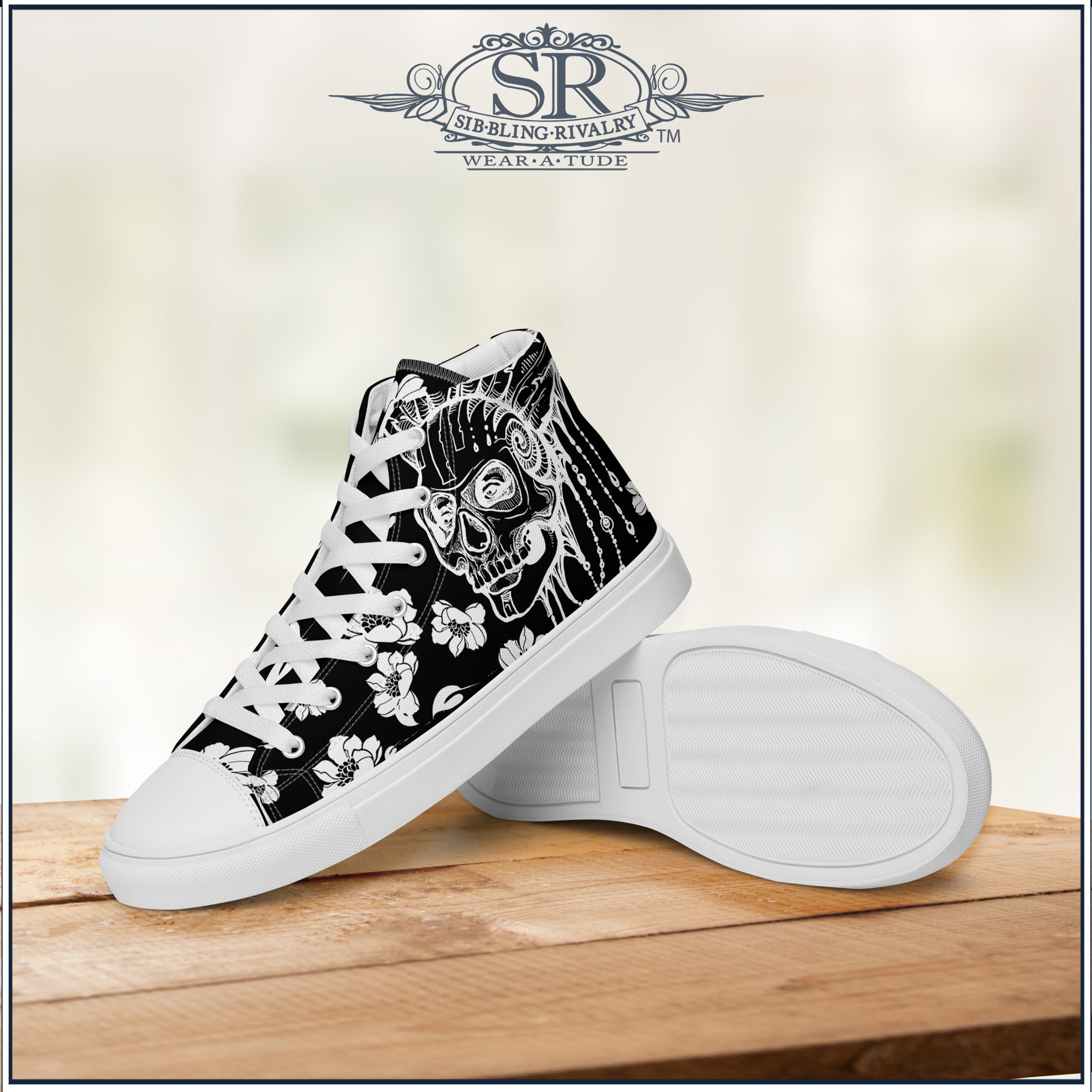 SKULL &amp; BLOSSOM ~ SR Women’s high top shoes - SIB.BLING RIVALRY