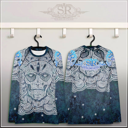 SUGAR &amp; SNOW Wear A Tude clothing by SibBling Rivalry Design. Our striking Sugar Skull design on a form fitting sports shirt. 