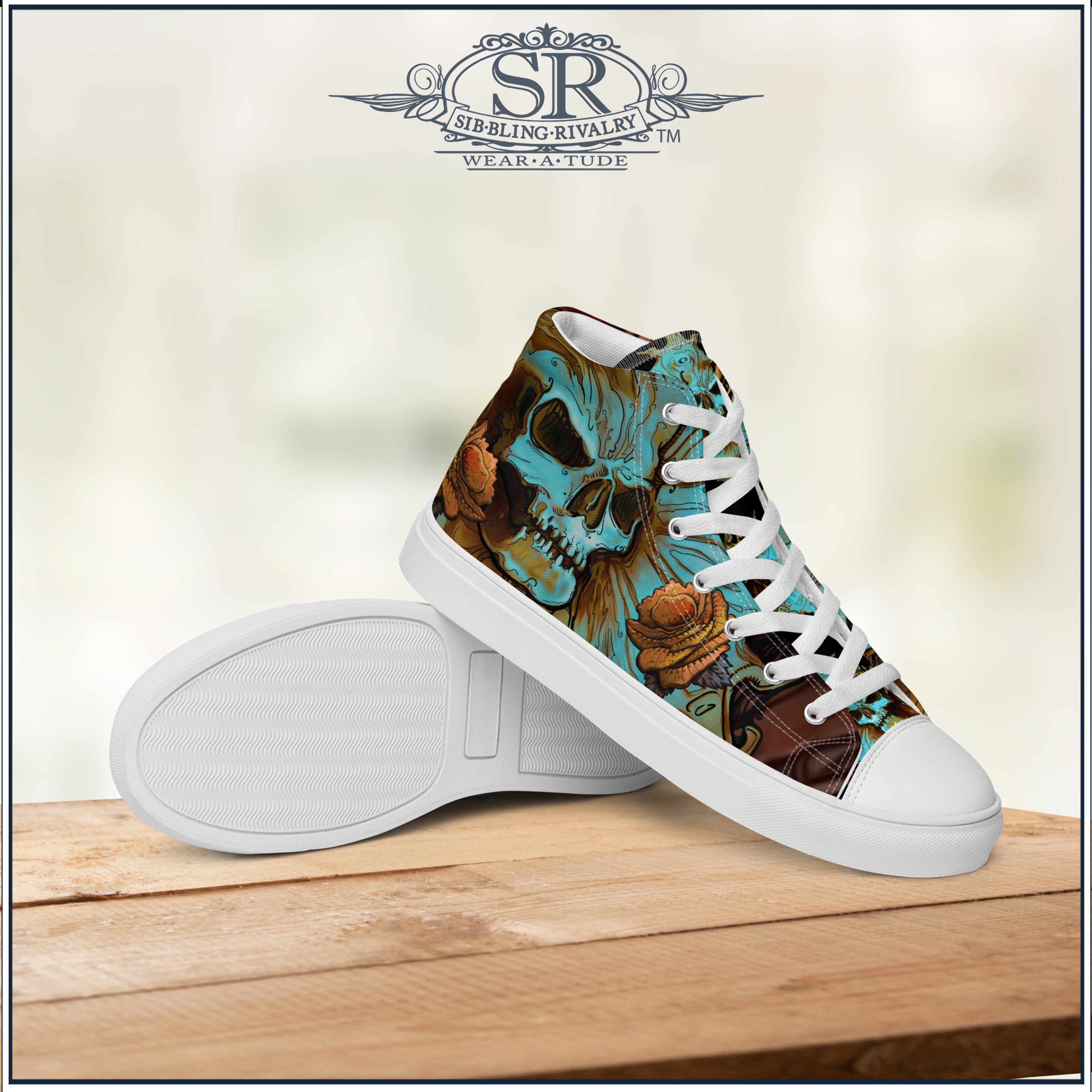 Step into the edgy world of rock fashion with the Death &amp; Roses Women’s High Top Shoes by SIB.BLING RIVALRY SR Wear Atude. These high-top sneakers redefine footwear with a perfect blend of rebellion and elegance, making them a statement piece for any confident woman who embraces a bold sense of style. 