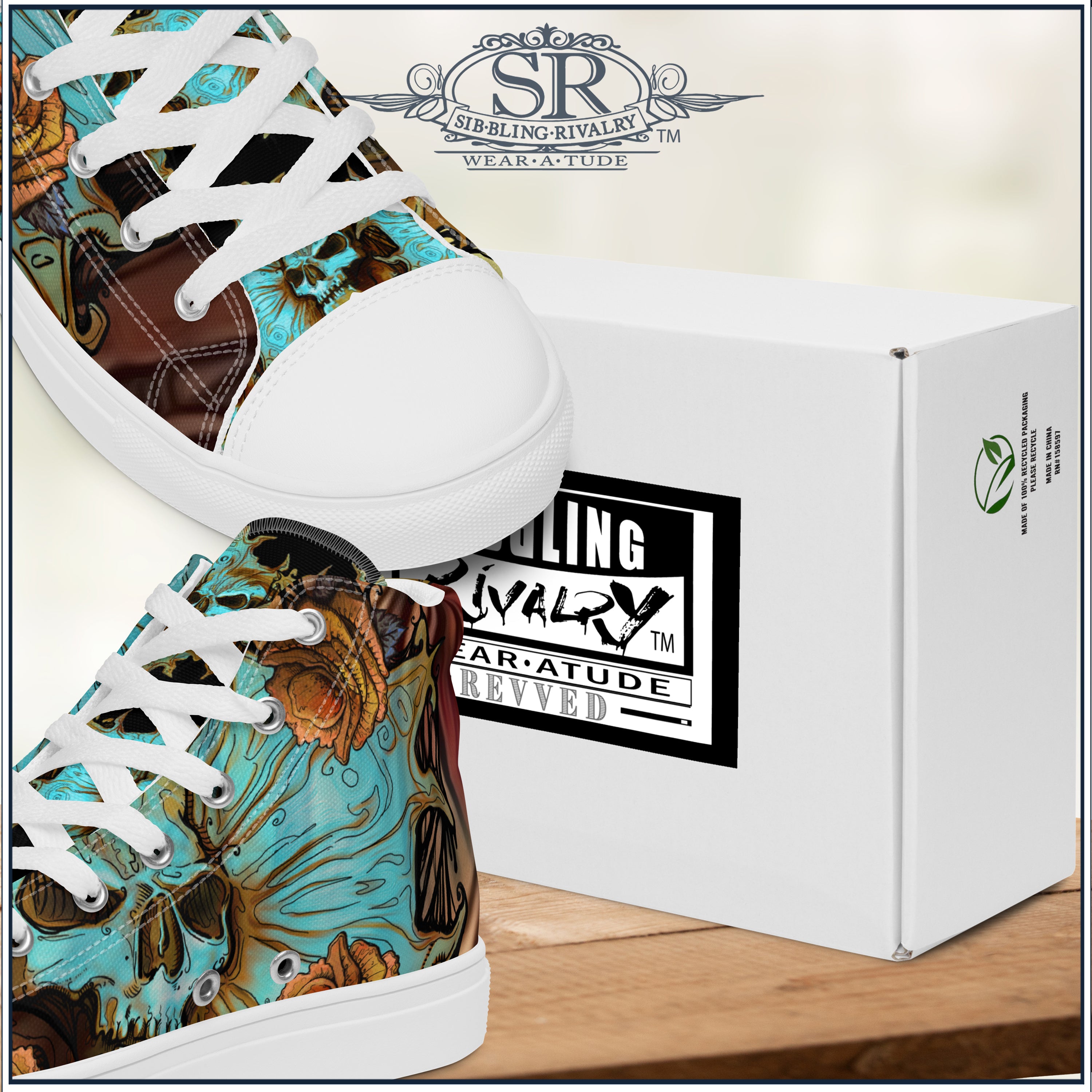 Step into the edgy world of rock fashion with the Death &amp; Roses Women’s High Top Shoes by SIB.BLING RIVALRY SR Wear Atude. These high-top sneakers redefine footwear with a perfect blend of rebellion and elegance, making them a statement piece for any confident woman who embraces a bold sense of style. 