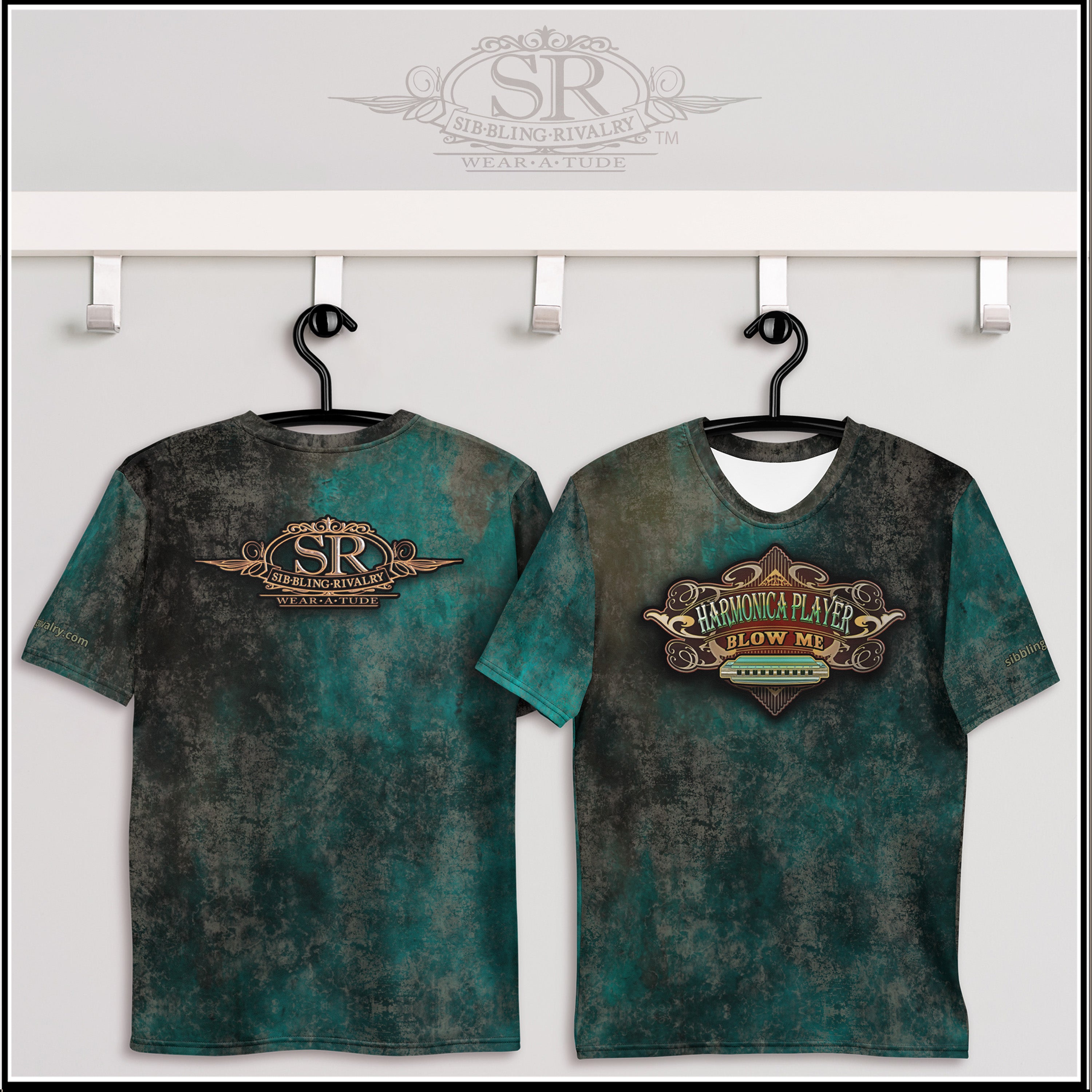 BLOW ME - TEAL GRUNGE~ Harmonica Crew Neck T-shirt - SIB.BLING RIVALRY