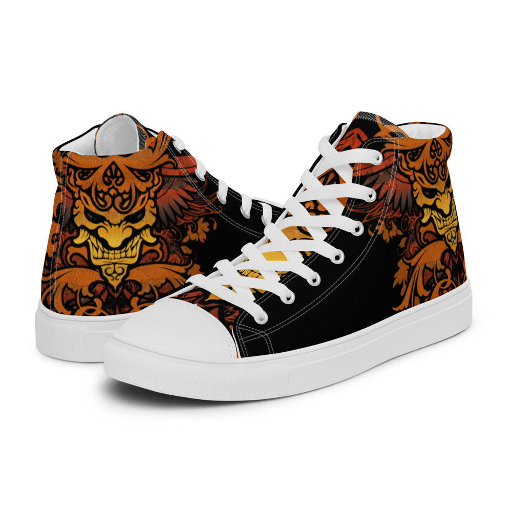 Killer demon art on high top shoes for skaters &amp; rockers